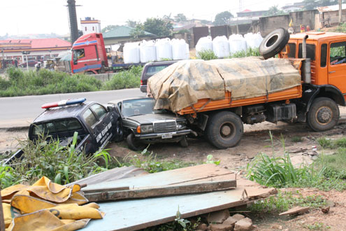 Scene of the accident at the police checkpoint this  morning.