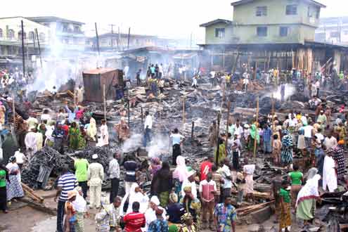 Shops razed by fire this morning in Ketu, Lagos, Nigeria.