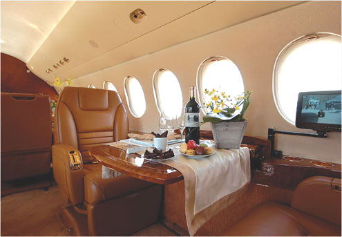 The interior  of the Falcon jet