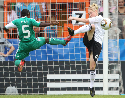Germanyâ€™s Marith Priessen (R) vies with Nigeriaâ€™s Cecilia Nku during the final of the FIFA U-20 Womenâ€™s World Cup 2010 yesterday in Bielefeld. Germany won the match 2-0. AFP PHOTO.