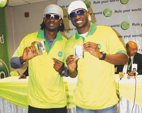 P-Square at the Glo unveiling ceremony yestersay. PHOTO: AKIN FARINTO.