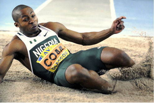 Tosin Oke in action. He won triple jump gold medal for Nigeria.