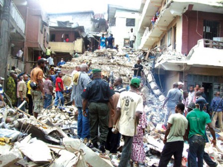 a collapsed building on Lagos island
