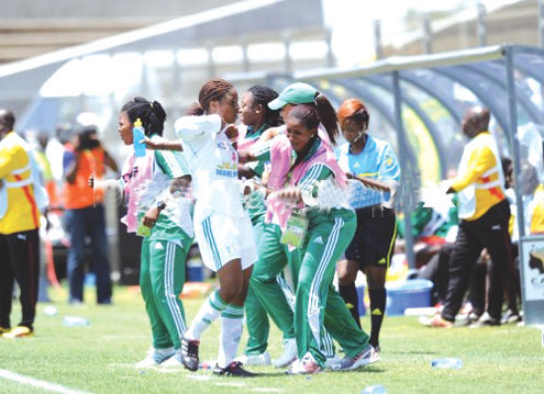 Nigerian bench celebrating Super Falconsâ€™ victory against Cameroon in South Africa, this morning