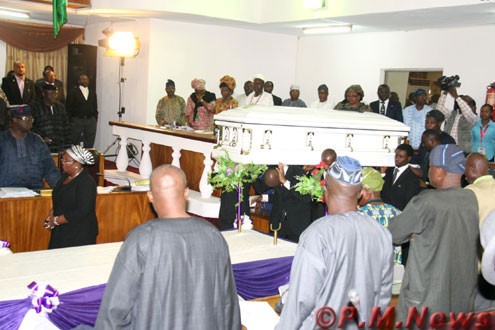 The remains of Rotimi Shotomiwa lying in state at the Lagos State House of Assembly, this morning. PHOTO: OLATUNJI OBASA.