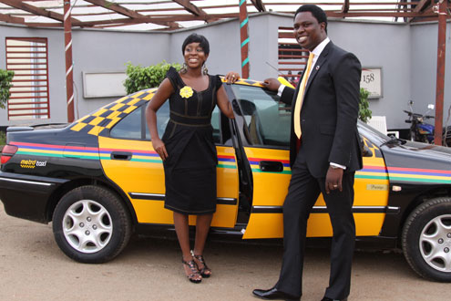 L-R: Chief Operations Officer and Chief Executive Officer, â€˜Niyi Oguntoyinbo and Sede Giwa-Osagie Ikeji showing off a Taxi at the official launch of Metro Taxi that held recently at Ikeja, Lagos.