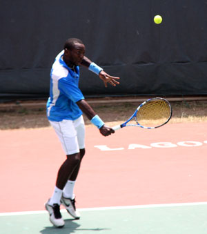 Sunday Emmanuel: Crashes out earlier than expected in the Menâ€™s Singles. Photos: Akin Farinto.