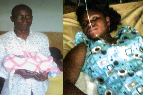 Olumide Abimbola (left) with the baby, Funke Abimbola (right)in hospital.