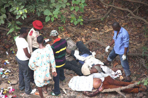 Scene of the tragic crash on Ore-Benin road yesterday.