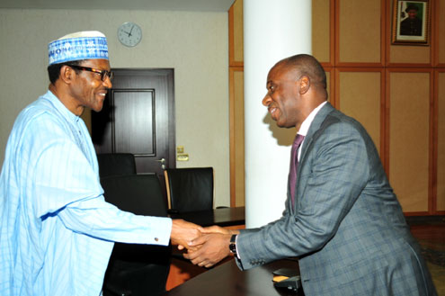 Governor Amaechi welcoming Gen. Mohammadu Buhari (Rtd), CPC Presidential candidate during a courtesy visit to Government House, Port Harcourt.