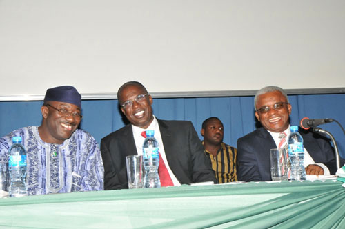 (L-R) Ekiti State Governor, Dr. Kayode Fayemi; Bayelsa State Governor, Chief Timipre Sylva and the Chairman, House Committee on Information, Hon Eseme Eyiboh at the National Summit on Free and Fair Elections, organised by The Nation newspaper, in collaboration with Independent National Electoral Commission (INEC) in Abuja on 03/03/2011.
