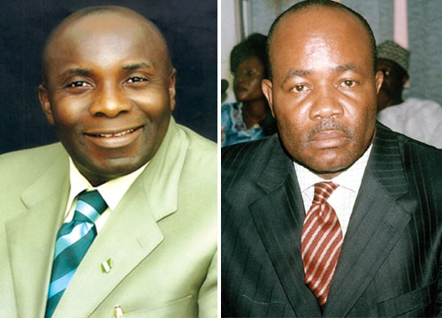 James Akpanudoedehe (l) and Governor Godswill Obot Akpabio (r).
