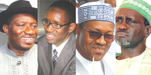 (From left) Goodluck Jonathan, Nuhu Ribadu, Mohammadu Buhari and Shekarau.
