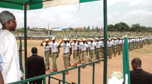 Osun State Governor, Ogbeni Rauf Aregbesola, inspecting the closing/terminal parade of the 2011 Batch “A” of the National Youth Service Corps (NYSC) members, held at the NYSC Orientation Camp, Ede, Osun State o Tuesday 29-03-2011