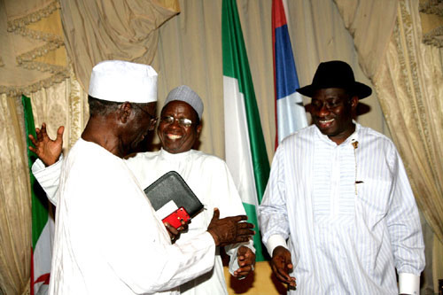 President Goodluck Jonathan with former government secretary, Yayale Ahmed and Chief Tony Anenih