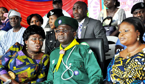 Lagos State Governor, Mr. Babatunde Fashola SAN (middle) with the Deputy Governor, Princess Adebisi Sarah Sosan (left) and the Deputy Governor-Elect, Hon. (Mrs.) Adejoke Orelope-Adefulire (right) during the 2011 Childrenâ€™s Day Celebration and Parade of School Children at the Police College Parade Ground, Ikeja, on Friday, May 27, 2011.