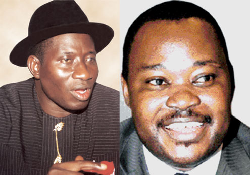 (From left) President Goodluck Jonathan and Jimoh Ibrahim.