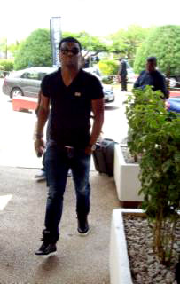 Kalu Uche on arrival at Eagles camp today in Abuja. Photo: Tunde Oyedele
