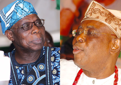 Olusegun Obasanjo (left) with Aremo Segun Osoba.