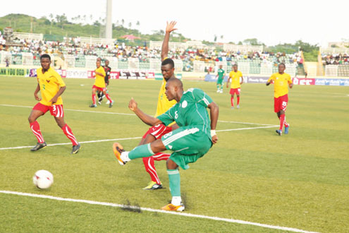 Ekigho Ehiosun of Nigeria in action during the final of WAFU Nations Cup on Saturday at the M.K.O. Abiola Stadium, Abeokuta, Ogun State. PHOTO: EMMANUEL OSODI.