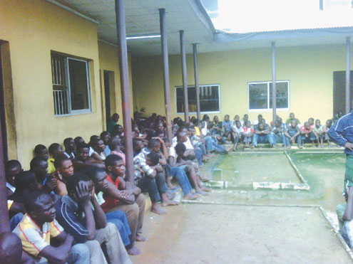 Suspected hoodlums arrested  by men of the Lagos State Task Force at Oshodi this morning. PHOTO: KAZEEM UGBODAGA.