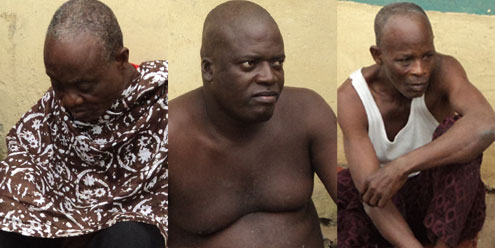 Three of the rescued politicians at Ifako-Gbagada police station. PHOTOs: Dedeigbo Ayodeji.