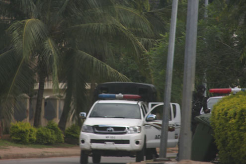 Security men in front of Justice Ayo Salami, official residence on  Haile Selassie Street, Asokoro, Abuja today