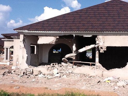 N30 million mansion belonging to the Benue State Chairman of Association of Local Governments of Nigeria, ALGON, Hon David Sevav, in Makurdi, demolished by the Urban Development Board.