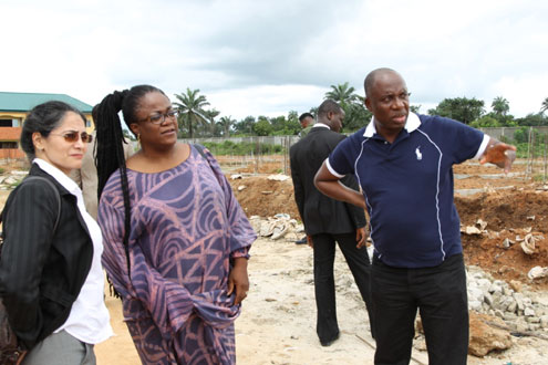 Rivers State Governor, Rt. Hon. Chibuike Rotimi Amaechi (right) on inspection of the new model secondary school in Etche with Prof. Leslie Obiorah, and a team member of Educamp Solutions Limited, Monday.