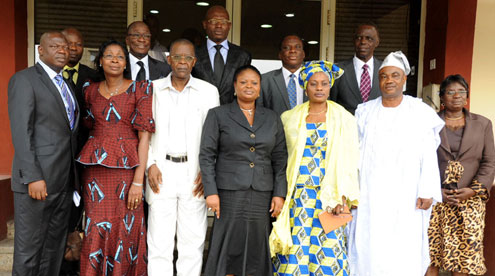 Lagos Deputy Governor, Hon. Adejoke Orelope-Adefulire, (middle) in a group photograph with members of the technical committee on empowerment after the inauguration held inside the conference room of the Deputy Governorâ€<img src=