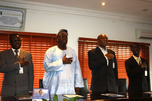 L-R: President/Vice Cahncellor, Prof J.A. Kayode-Makinde; President, BU Alumni Asociation, Dr Shitta Ramon Owolabi; Vice President, Development & Strategy, Olukunle Iyanda and Chief of Staff, Babcock, Dr Isreal Olaore.