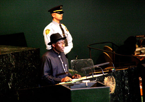 PRESIDENT GOODLUCK JONATHAN ADDRESSING THE 66TH UN GENERAL ASSEMBLY TODAY WEDNESDAY IN NEW YORK.