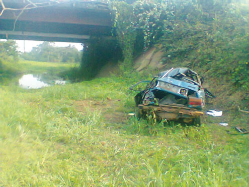 One of the cars recovered from a river after yesterdayâ€™s accident in Ogun State.