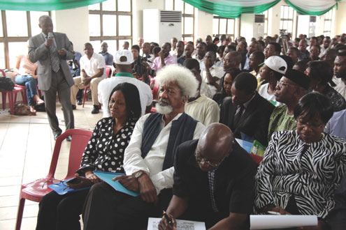 Henry Boyo (standing) addressing the audience at a Town Hall meeting with the theme: Endemic Corruption: The Bane of Good Governance,  organised by Save Nigeria Group in Lagos, thismorning. Photo: Idowu Ogunleye.