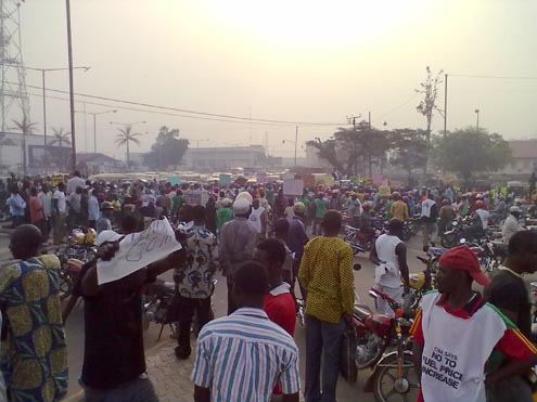 The protesters against fuel subsidy yesterday in Benin City.