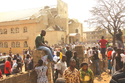 Scene of Christmas day bomb blast at Madalla, Niger State. Churches in the North have become targets of attack by Boko Haram.