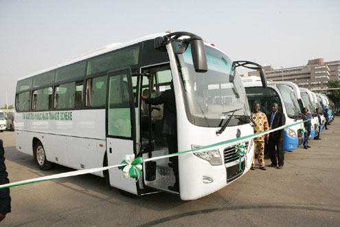 •A cross section of mass transit buses launched by the Federal Government in Abuja, recently.