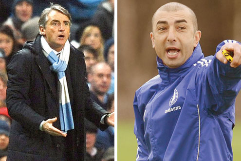 •City boss, Mancini (l) and Di Matteo, Chelsea Manager (r).