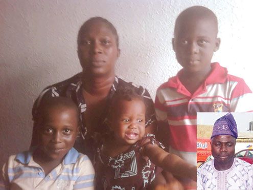 •Christianah, Mojolaoluwa, Temiloluwa Adedeji and their mother, Cecilia. Inset: The late Ademola Adedeji