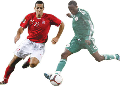 •Aboutrika (l) will play against Nigeria today, (r) Ibenegbu, Eagles must beat Egypt.