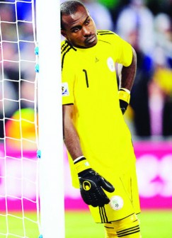 SOBER...Super Eagles first choice goalkeeper, Vincent Enyeama in sober mood, probably thinking of Nigeria's poor position in the world at the moment.