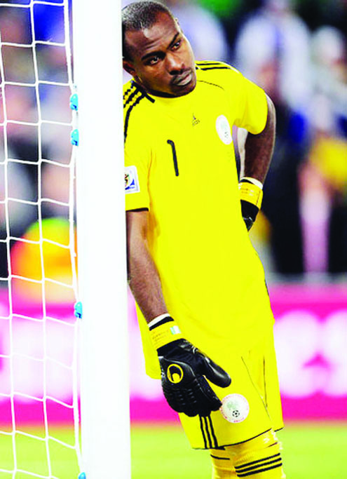 SOBER…Super Eagles first choice goalkeeper, Vincent Enyeama in sober mood, probably thinking of Nigeria’s poor position in the world at the moment.