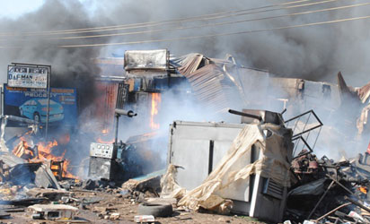 Scenes of the Kaduna explosion yesterday. Photo: Vanguard.