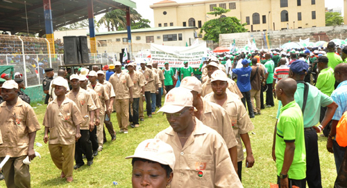 Match pasts of various professional bodies during the commemoration of 2012 Workers’ Day celebration organized by the Lagos State Council of Nigeria Labour Congress (NLC) and Trade Union Congress of Nigeria (TUC) with the theme, “Right to work, Food and Education Panacea to Security” held at Onikan Stadium, Lagos on Tuesday, May 1, 2012.