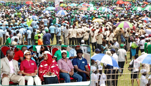 A cross section of workers, members of Trade Unions and various professional bodies during the commemoration of 2012 Workers’ Day celebration organized by the Lagos State Council of Nigeria Labour Congress (NLC) and Trade Union Congress of Nigeria (TUC) with the theme, “Right to work, Food and Education Panacea to Security” held at Onikan Stadium, Lagos on Tuesday, May 1, 2012. INSET: Lagos State Governor, Mr. Babatunde Fashola SAN (left), Senator representing Lagos Central District and former First Lady of Lagos State, Senator Oluremi Tinubu (2nd left), Director, Federal Ministry of Labour and Productivity, Alhaja Sofinat Abiola Arogundade (right), Commissioner for Species Duties, Dr. Wale Ahmed (2nd right) and Chairman Amuwo Odofin Local Government, Hon Ayodele Adewale (right).