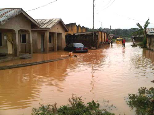 •A flooded street at Aboru, Agbado/Okeodo LCDA, Lagos