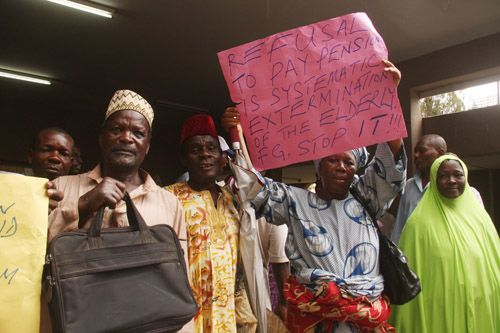 Pensioner gathered at the office of the Head of Civil Service of the Federation, at the Federal Secretariat, demanding for the payment of their monthly pension. They also kicked against short payment, abridged payment, non-enrolment into the payroll system occasioning non-payment. Photos: Femi Ipaye/Abuja.