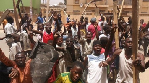 Demonstrators on 19 April after the election in Kaduna state