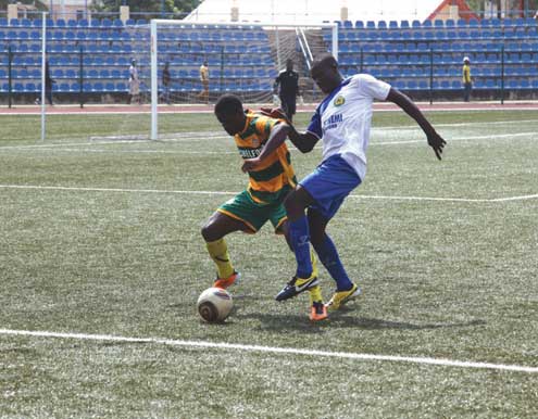 Action during the Kwara United versus El-Kanemi match at the Agege Stadium. Photo: Emmanuel Osodi.