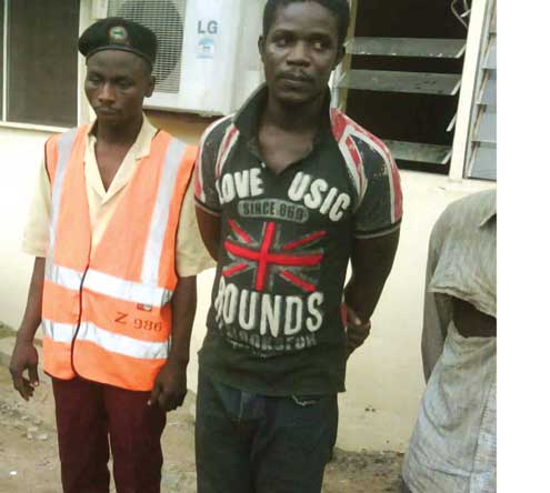 Mayowa Sahibu (l) and Saheed Akintade who were arrested by the police for impregnating LASTMA officials.